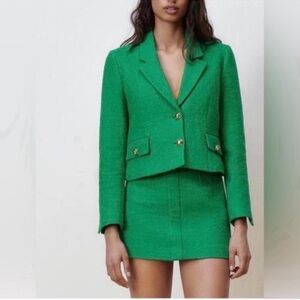 Zara Vibrant Green Blazer and Skirt Set S/M
